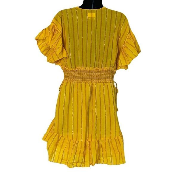 Saylor Yellow Adrianne Ruffle Sleeve Smocked Waist Mini Dress Sz M - Picture 10 of 16